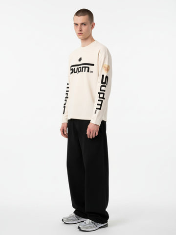 Textured Waffle SUPM Letter Graphic Long Sleeve T-Shirt - 2600 