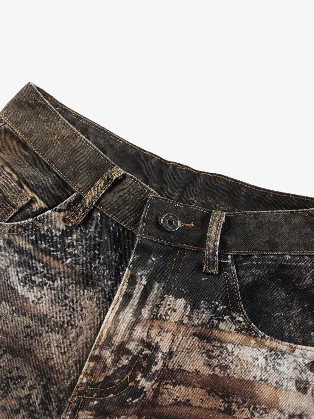 Camo Wash Denim Jeans – High-Rise Relaxed Fit Pants