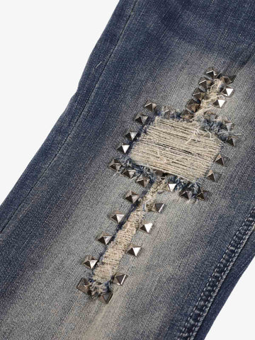 Ripped Studded Low Rise Bootcut Jeans