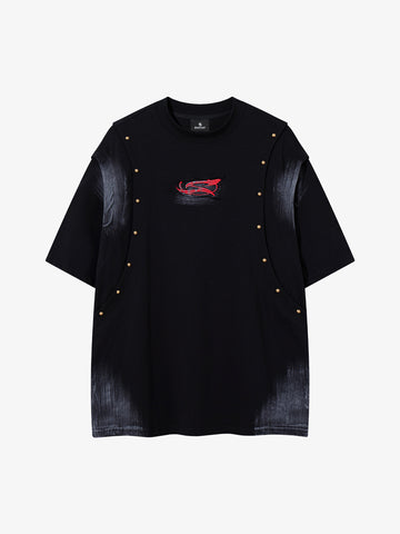 Studded Appliqué Distressed Tee