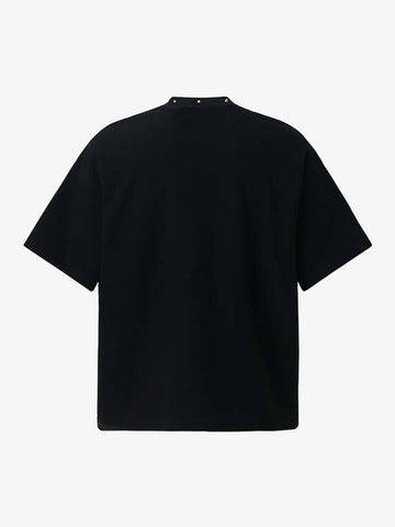 Studded Collar Cross Print Waffle T-Shirt
