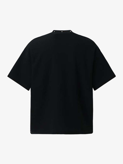 Studded Collar Cross Print Waffle T-Shirt