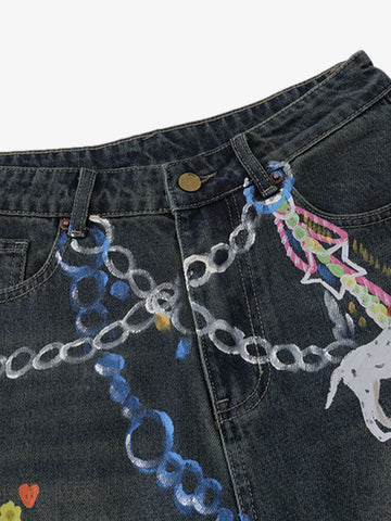 Street Painting Graffiti Denim Jorts 