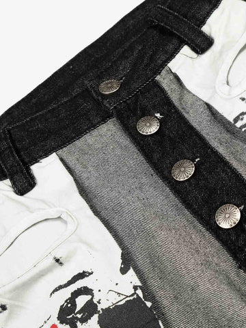 Distressed Reverse Design Large Pocket Printed Jeans - 2568 