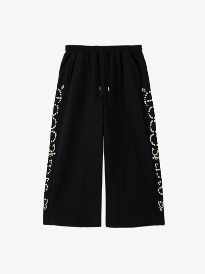 Pearl Embellished Wide-Leg Sweatpants 