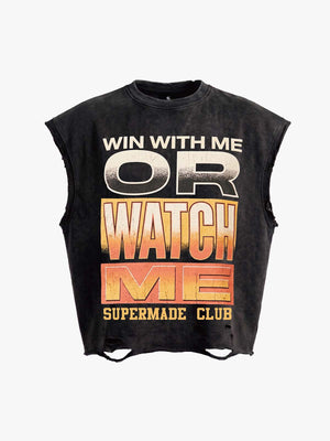 Distressed Slogan Graphic Sleeveless T-Shirt 