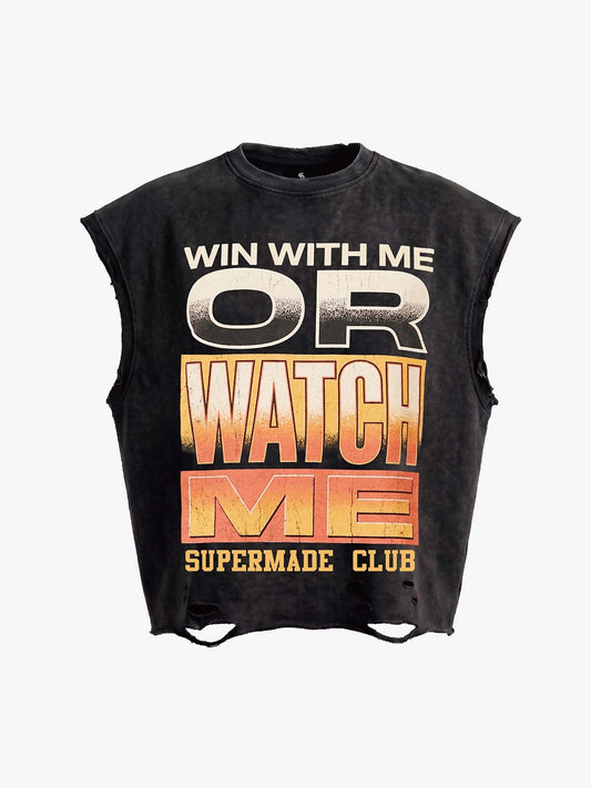 Distressed Slogan Graphic Sleeveless T-Shirt