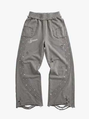 Asymmetrical Logo Embroidered Pants