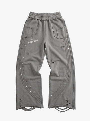 Asymmetrical Logo Embroidered Pants