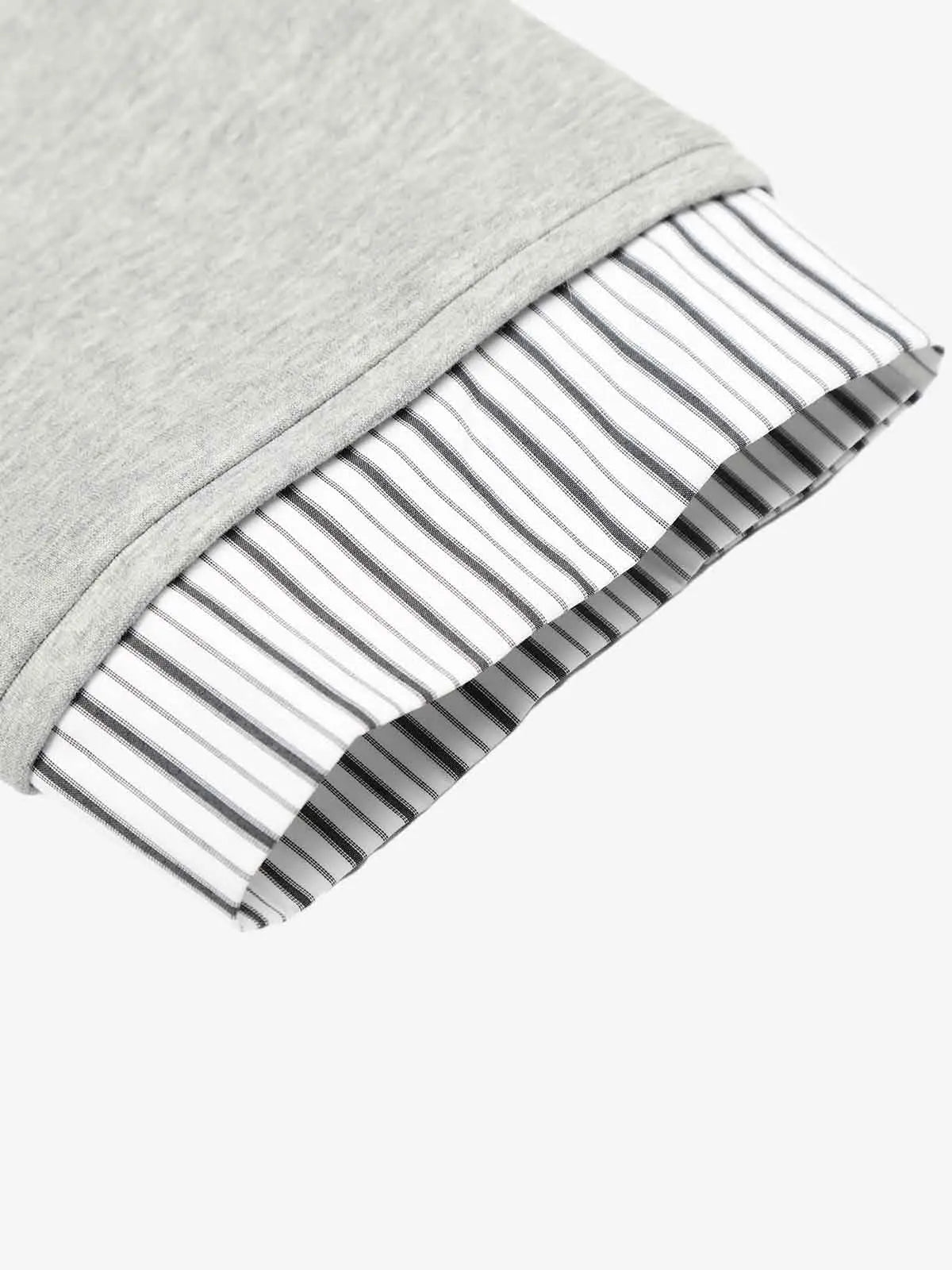 Button Detail Striped Panel Faux Layered Jacket 