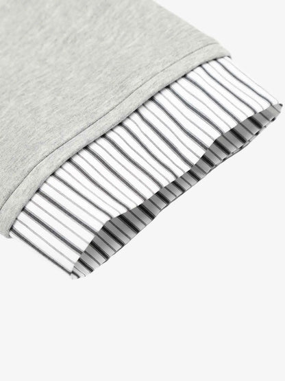 Button Detail Striped Panel Faux Layered Jacket 