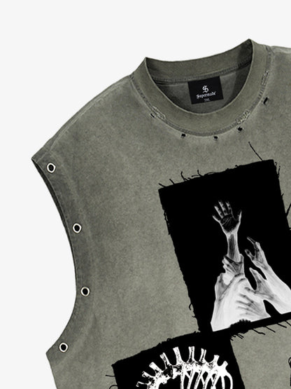 Ripped Graphic Patch Sleeveless Vest 