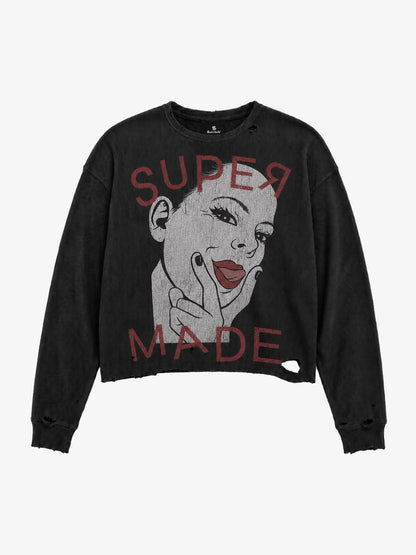 Tongue Graphic Distressed Waffle Long Sleeve Tee