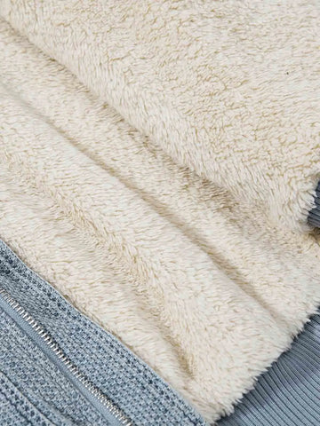 Washed Embroidered Fur-Lined Denim Bomber Jacket 