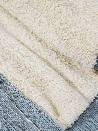 Washed Embroidered Fur-Lined Denim Bomber Jacket 