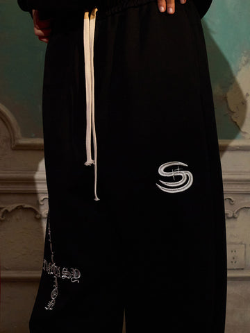 Cotton Blend Oversized Hoodie & Pants Set - Streetwear Style Tracksuit with Logo Embroidery and Zipper Closure 