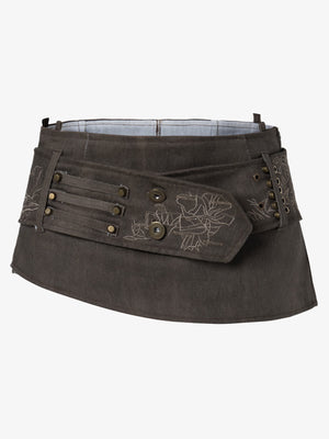 Thesupermade Metallic Studded Embroidery Belt Mini Skirt