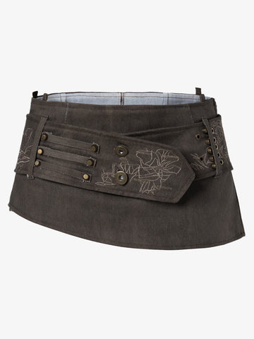 Thesupermade Metallic Studded Embroidery Belt Mini Skirt