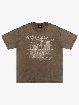 Washed Cross Overlay Text Graphic T-Shirt 
