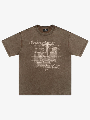Washed Cross Overlay Text Graphic T-Shirt 