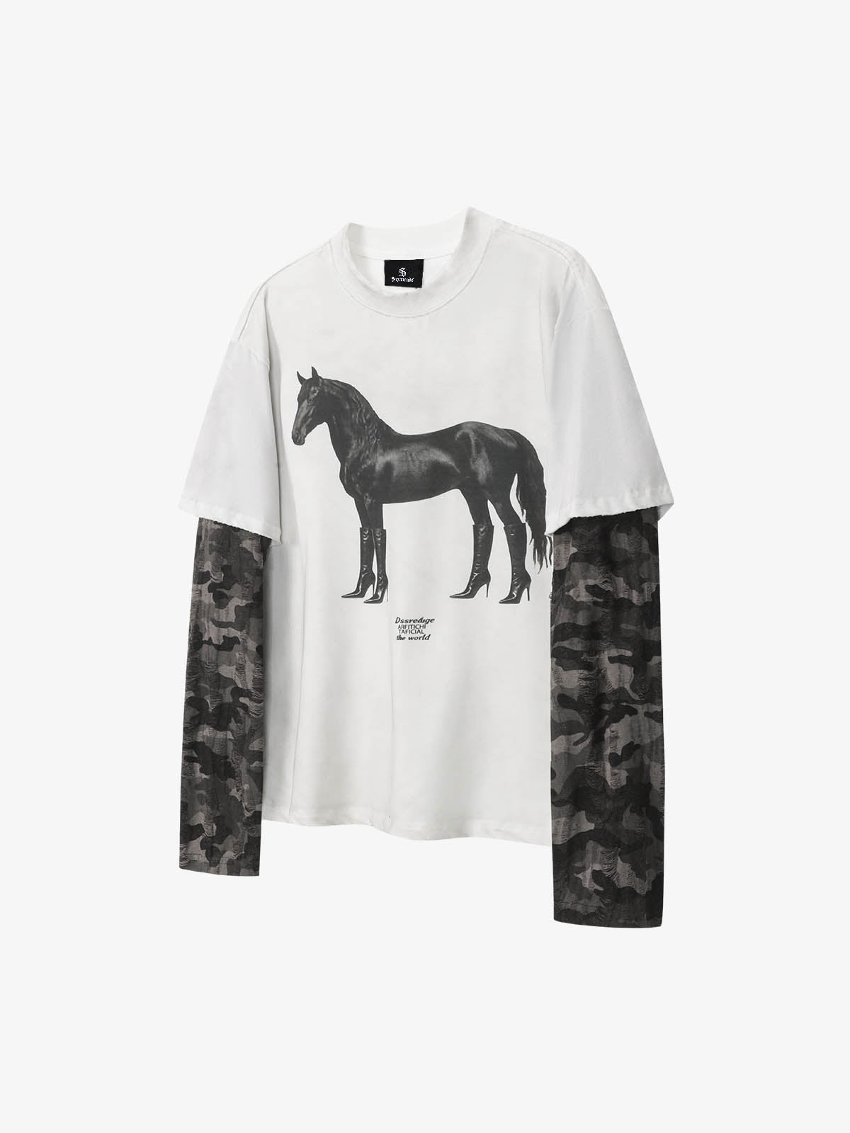 Layered Leopard Horse Graphic Long Sleeve T-Shirt 