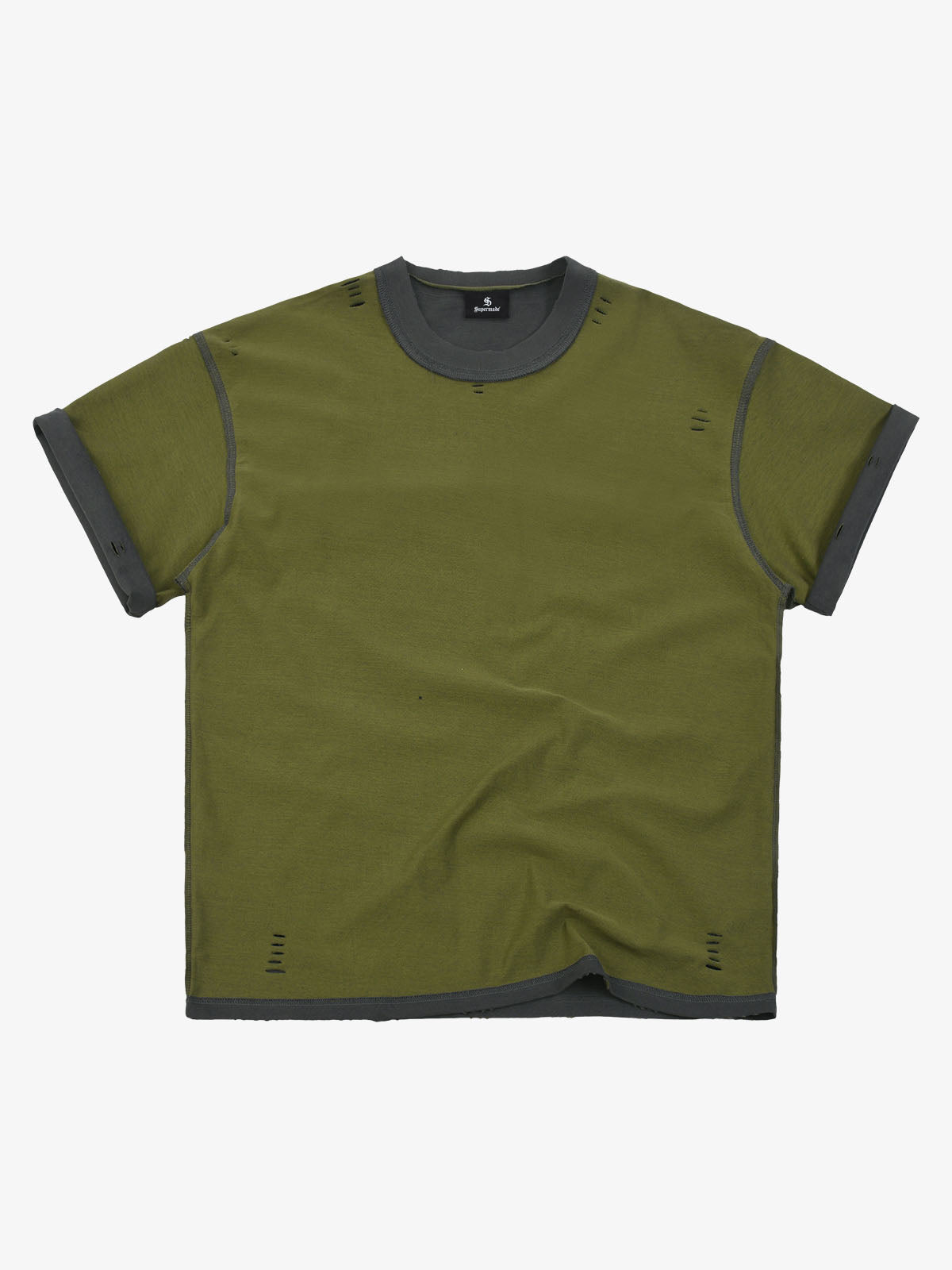 "OK" Patch Color-Block Ripped Reversible T-Shirt