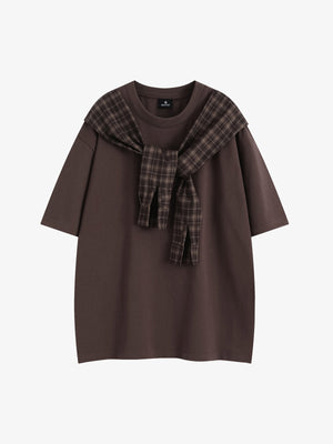 Street Style Retro Patchwork Plaid Tee