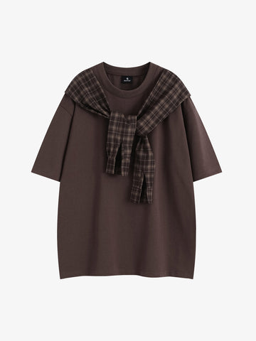 Street Style Retro Patchwork Plaid Tee