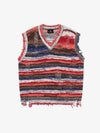 Frayed Edge Striped V Neck Knit Vest 