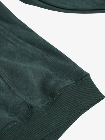 Suede Letter Embroidered Cropped Zip-Up Hoodie 