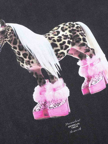 Layered Leopard Horse Graphic Long Sleeve T-Shirt 
