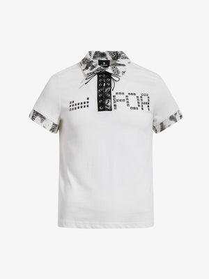 Cotton Polo Shirt with Leopard Print Collar & Cuff Detail