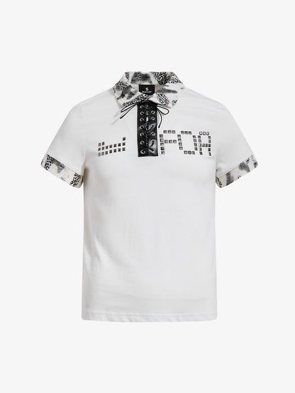 Cotton Polo Shirt with Leopard Print Collar & Cuff Detail