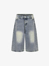 Rhinestone Distressed Denim Bermuda Shorts