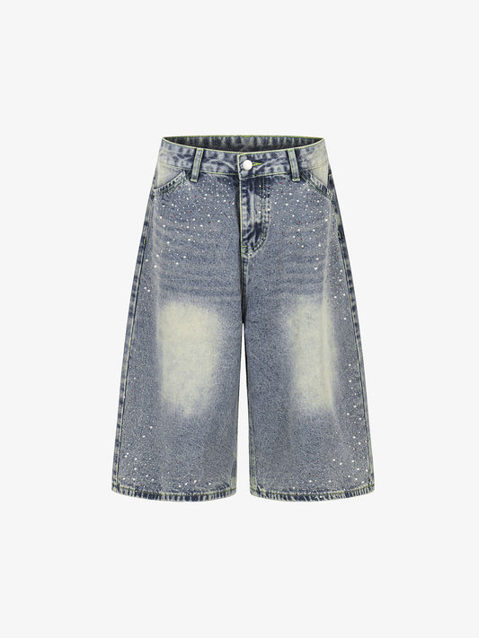 Rhinestone Distressed Denim Bermuda Shorts