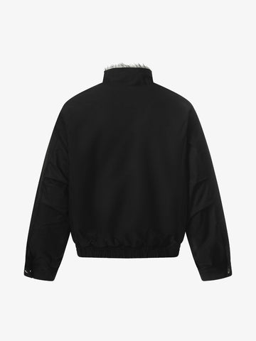 Vintage Stand Collar Fur Lined Bomber Jacket 
