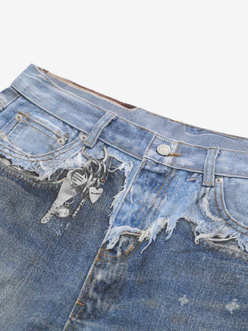 Retro Deconstructed Denim Shorts