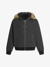 Detachable Fur Collar Striped Zip Up Hoodie 