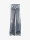 Vintage Distressed Print Wide Leg Jeans