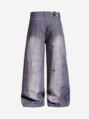 Vintage Washed Pinstripe Studded Baggy Jeans
