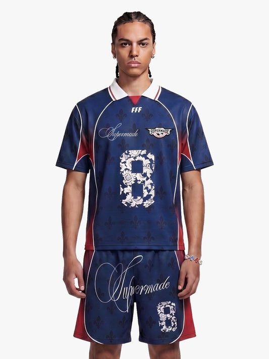 French Style Fleur-de-Lis Print Patchwork Custom Jersey Set - 2623 