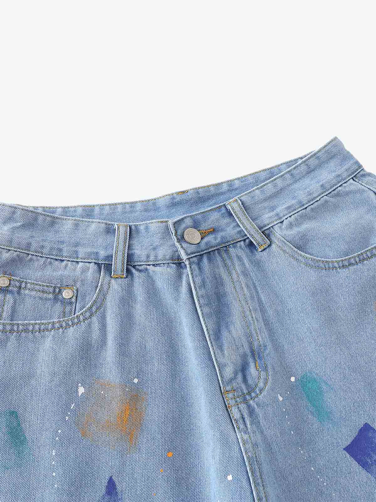Paint Splatter Denim Wide-Leg Shorts – 100% Cotton Streetwear