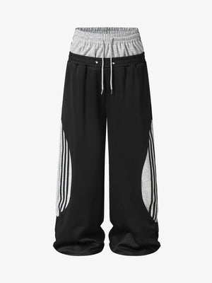 Layered Double-Waistband Wide-Leg Sweatpants