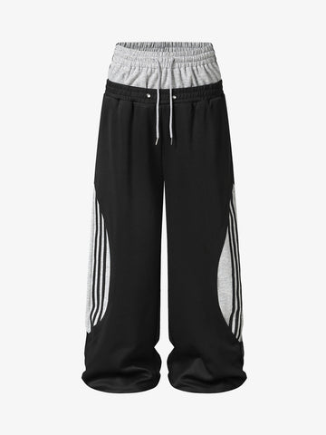 Layered Double-Waistband Wide-Leg Sweatpants
