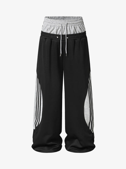Layered Double-Waistband Wide-Leg Sweatpants