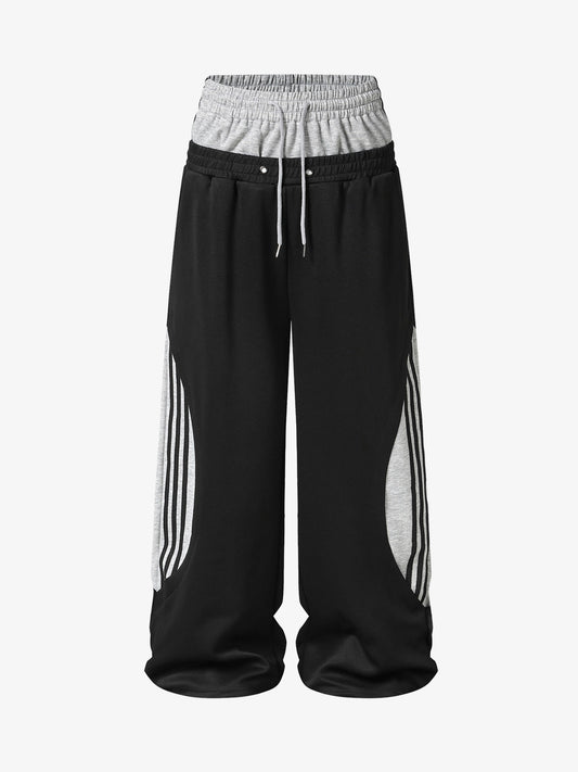 Layered Double-Waistband Wide-Leg Sweatpants