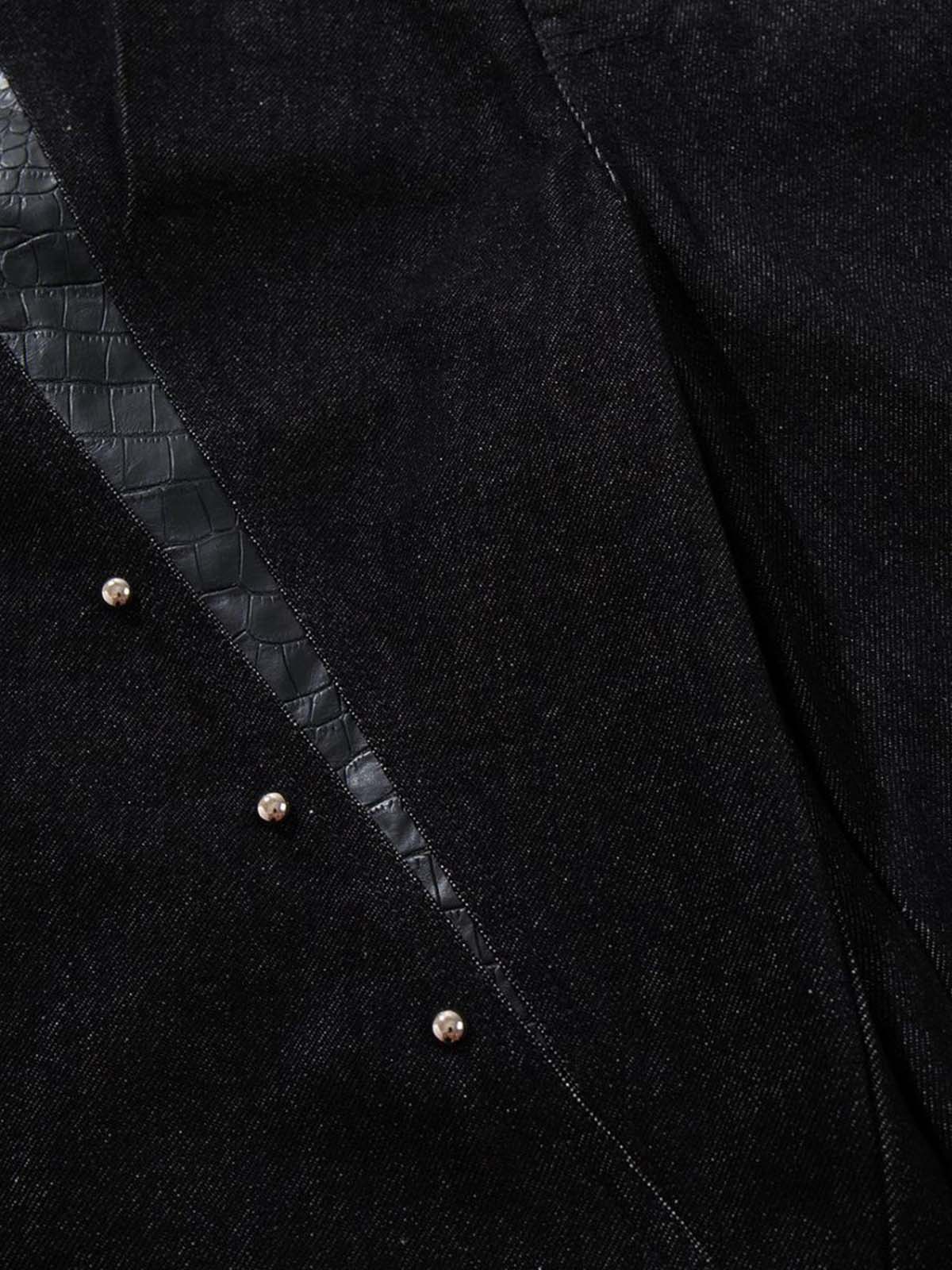 Black Denim Jacket with Croc-Embossed Trim – Metal Snap Button Streetwear Jacket