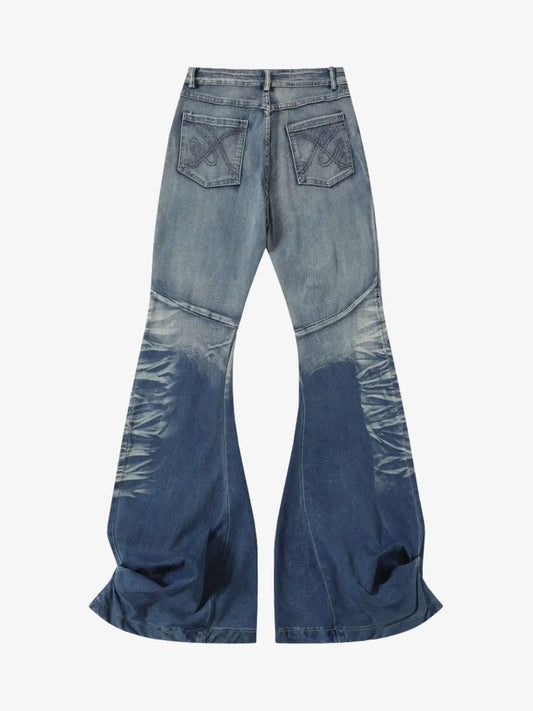 Washed Panel Seam Flare Jeans 