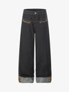 Leopard Print Trim Washed Jeans 