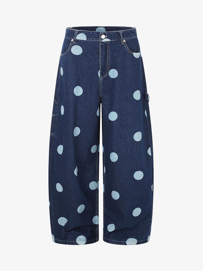 Polka Dot Heart Applique Pocket Baggy Jeans